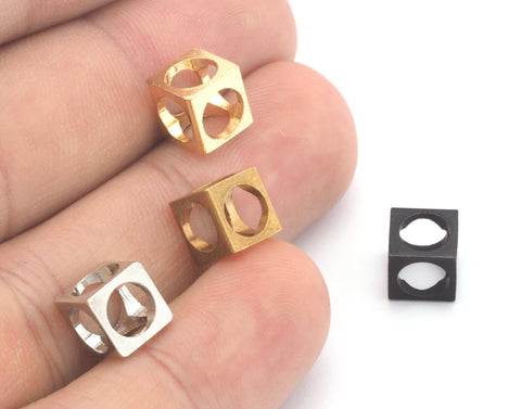 Square Cube Raw Brass - Rhodium plated - Shiny gold plated - Black Painted  finding  8x8mm 5/16"x5/16"  (6mm 1/4" hole ) 1611