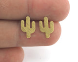 Cactus Earring Stud Post Wire Base Brass Brushed - Green Painted - Brushed Gold Plated  Earring  Blanks OZ4616