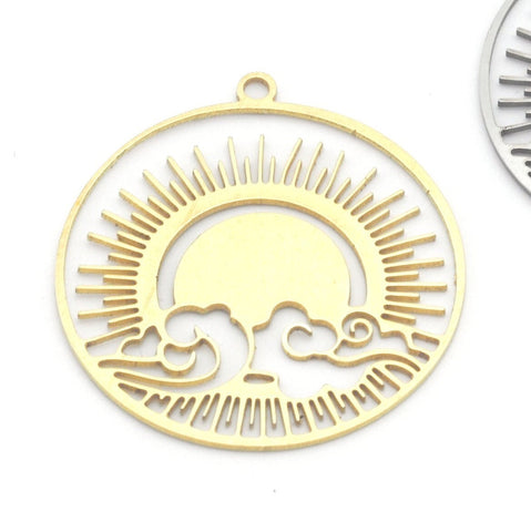 Sun Air Charms Pendant Raw Brass, Stainless Steel  30mm 0.5 mm 1 hole Findings  4678