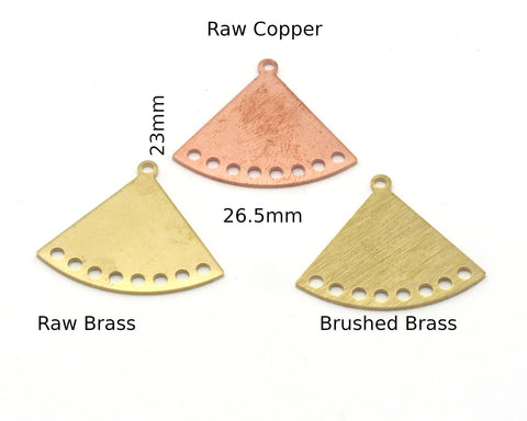 Triangle Hand Fan Earring Charms Connector Multi hole 26.5x23mm Raw Copper - Brass - Brushed Brass findings S183-200