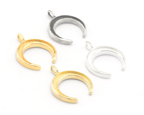Crescent Moon Charms  Raw, Silver , Gold Plated Brass 12x16mm findings 4706