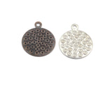 Dome 16mm Antique Copper plated brass Flat circle tag 1 hole textured charms ,findings 142-90