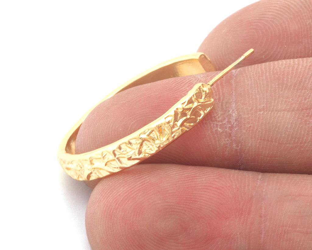 Hoop Flat Branch Branches Earrings Stud Base Shiny Gold Tone