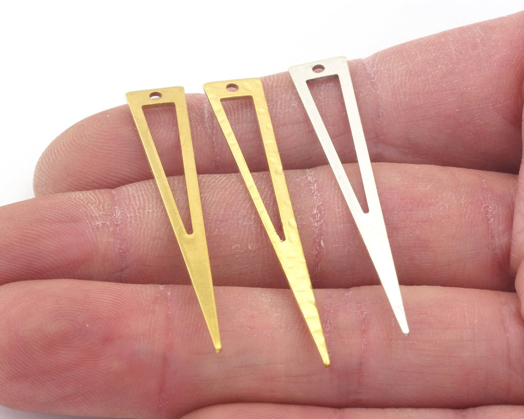 Charms Long Triangle raw brass, Antique silver plated, Hammered Brass 50x8mm (0.8mm thickness) 1 hole Earring charms  findings OZ3561-100