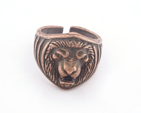 Lion Adjustable Ring Antique Copper Tone Brass (18.5mm 8.5US inner size) OZ3354