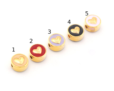 Heart Round Beads Charms Enamel Filled Charms Gold Plated 8mm findings 4759