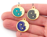 Crescent Moon Star Sky Enamel Round Charms Pendant Gold Plated Charms 26x21mm 4811