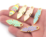 Leaf Enamel Colorful Charms Pendant Gold Plated Charms 37x14mm 4811