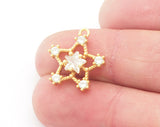 Micro Pave Star Rhinestone 17mm Necklace Gold Plated Brass Charm, 3669
