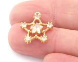 Micro Pave Star Rhinestone 17mm Necklace Gold Plated Brass Charm, 3669