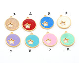 Star in Round Colorful Charms Enamel Shiny Gold Plated Charms 16x18mm findings 2668