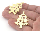 Decorated Tree Winter Earring Stud Post Raw Brass 37x28mm Earring Blanks 4831