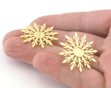 Snow Flake Winter Round Earring Stud Post Blank Bezel Settings Cabochon Mounting Raw Brass  Shiny Gold Shiny Silver 30mm Earring Blanks 4832