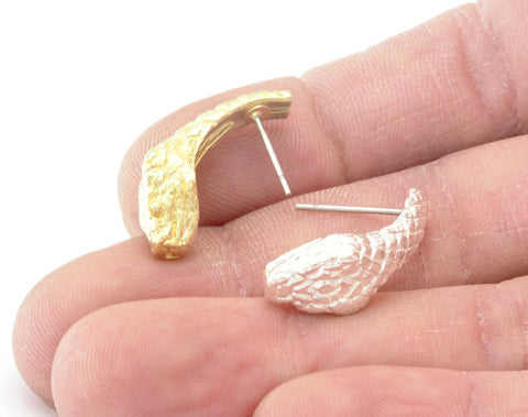 Snake Earring Stud Post Wire Base Raw Brass - Shiny Silver Plated - Shiny Gold Plated Earring  Blanks OZ4039