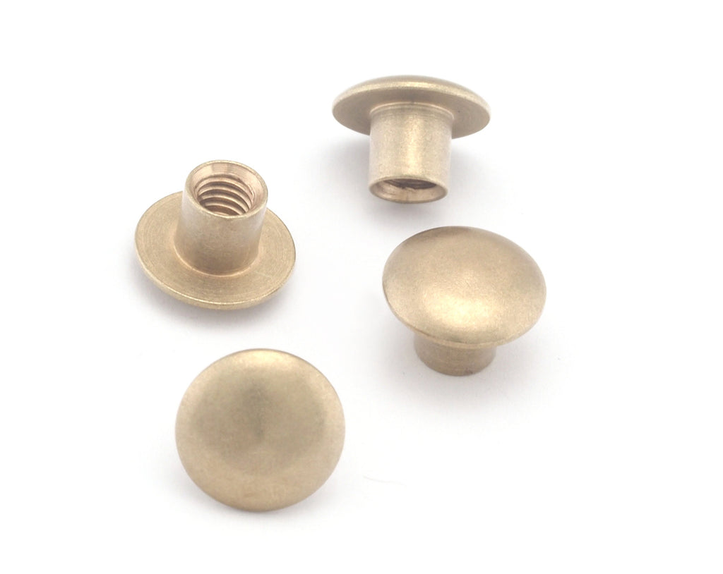 Dome Rivet Chicago screw / concho screw, ,10x7mm raw brass studs, screw rivets,  M4 (without bolts) CSC5 4835