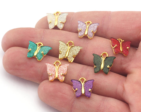 Butterfly Charms Pendant 14mm Shiny gold plated  3784