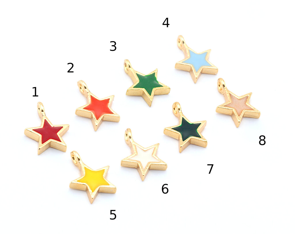 Star Stars Colorful Charms Beads Enamel Shiny Gold Plated Charms 11x9mm findings 3728
