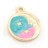 Crescent Moon Star Colorful Charms Enamel Shiny Gold Plated Charms 16x18mm findings 2668