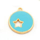 Star in Round Colorful Charms Enamel Shiny Gold Plated Charms 16x18mm findings 2668