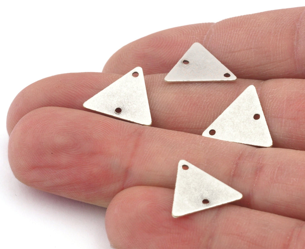 Silver plated brass equilateral triangle connector 12x14mm tag charms with 2 hole, 620SDD-34