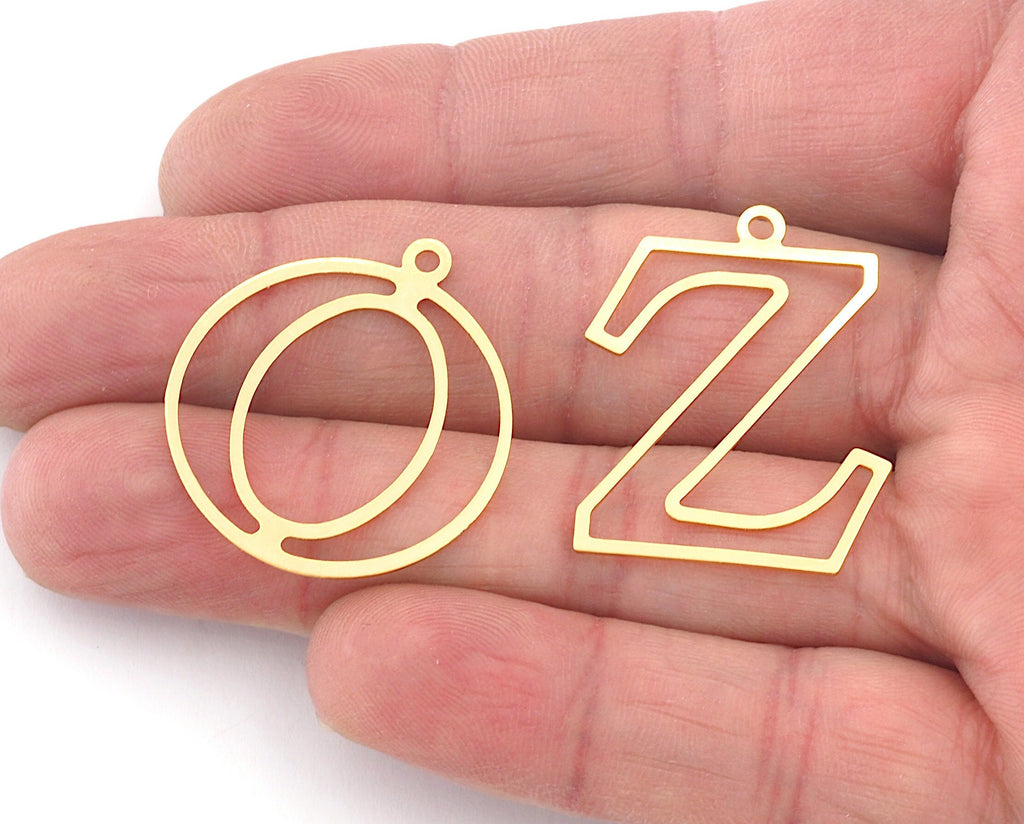 Letter Charms Pendant Shiny Gold Plated Brass 30mm 0.6 mm 1 loop Findings  4823