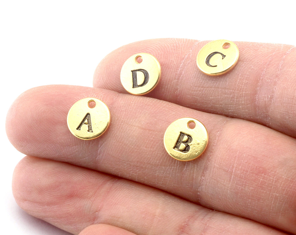 Letter Round Disc Charms (letter on both sides) Pendant Gold Plated 10mm Findings 3728
