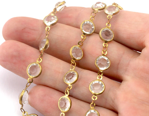 Round Faceted Rhine stone anklet chain waist chain body jewelry 8.5 mm raw brass soldered chain 1607