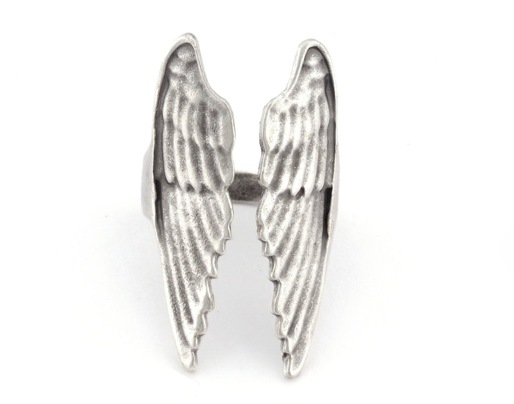 Wings Adjustable Ring Antique silver plated brass (17mm 7US inner size) OZ2608