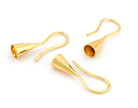 Earring Hook Beads Cone Bezel Shiny Gold Plated Brass 25mm OZ3722