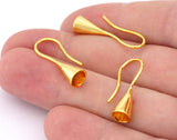 Earring Hook Beads Cone Bezel Shiny Gold Plated Brass 25mm OZ3722