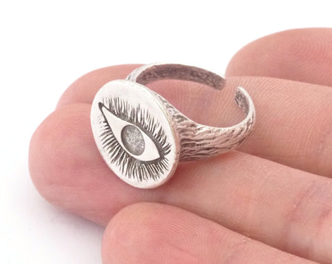 Eye Bark Textured Band Round Ring Adjustable Ring Antique Silver Plated brass (5 - 8.5US inner size) OZ4857