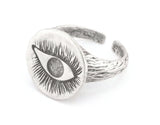 Eye Bark Textured Band Round Ring Adjustable Ring Antique Silver Plated brass (5 - 8.5US inner size) OZ4857