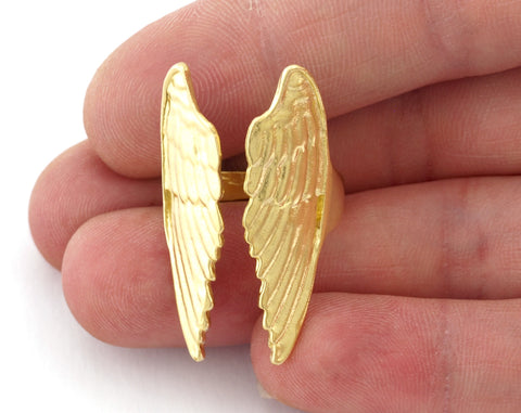 Wings Adjustable Ring 37x19mm Raw brass (17mm 7US inner size) OZ2608