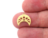 Crescent Phase of the Moon 15mm 2 Hole Brushed Brass Connector Charms Findings Stampings 4960 - 100