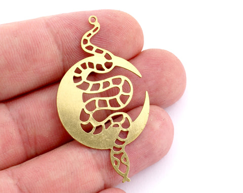 Crescent moon snake charms pendant Raw Brass, 47x27mm 0.6 mm 1 hole 4929