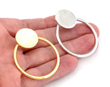 Pair Hoop Round Gold Silver Earring Post Gold Tone, Shiny silver tone 47x38mm s255