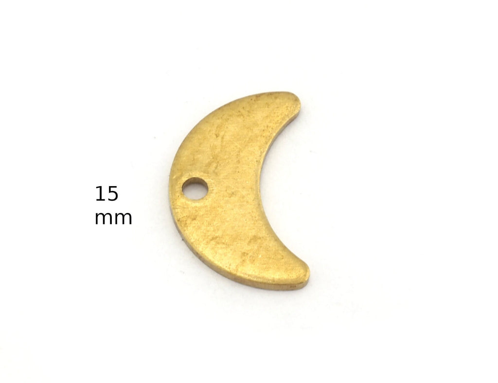 Crescent Moon 15mm 1 hole Raw Brass Charms Findings Stampings 4955 - 60