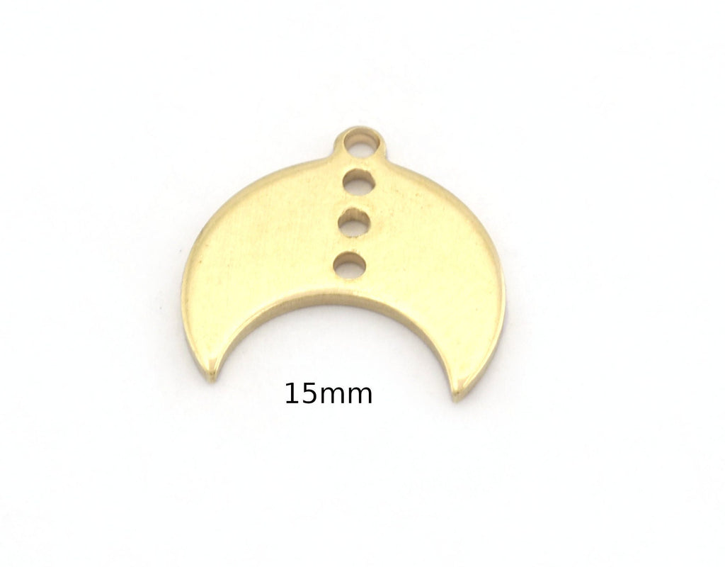 Crescent Moon 15mm 4 Hole Raw Brass Connector Charms Findings Stampings 4960 - 100