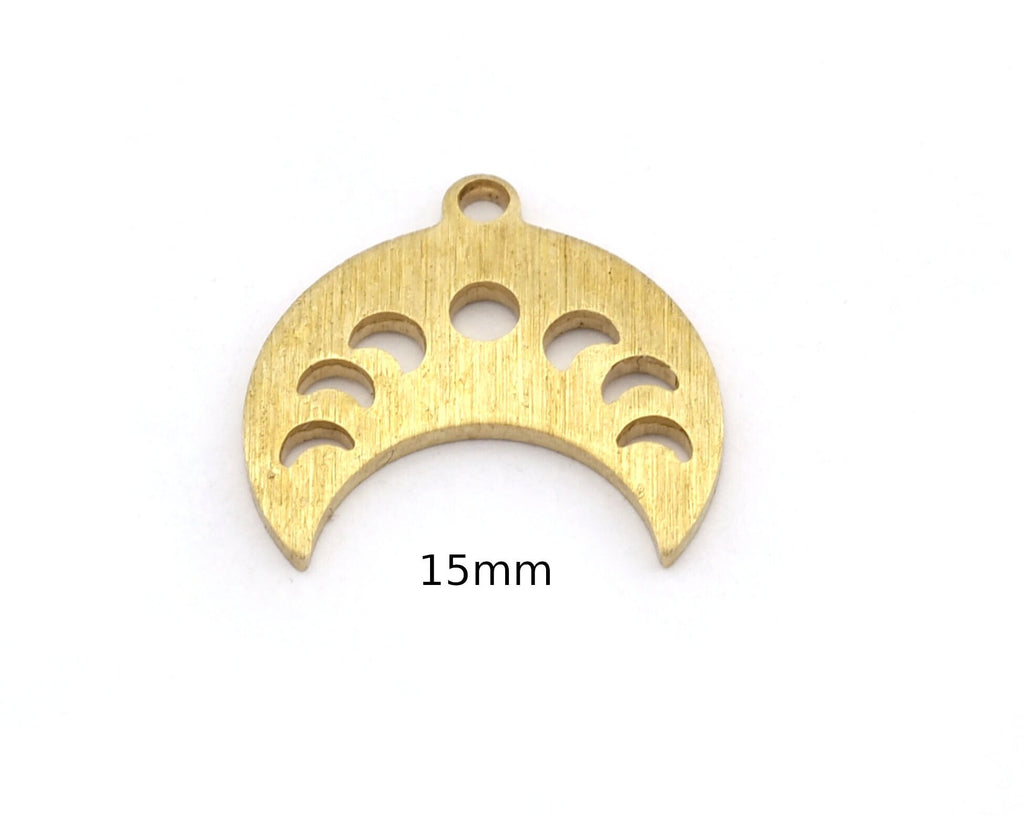 Crescent Phase of the Moon 15mm 1 Hole Brushed Brass Connector Charms Findings Stampings 4961 - 100
