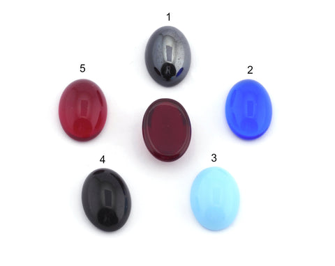 Glass 10x14mm Red Czech Oval Flat Back Cabochons  CAB91