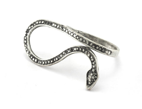 Snake Ring Minimalist Adjustable Antique Silver Plated Brass (20mm 10US inner size) Oz2689