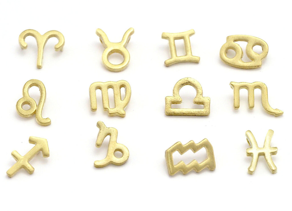 Horoscope Zodiac Symbols Pendant, 10 mm Add on charm Beads Bracelet Necklace Part Raw Brass 4490