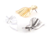 Wavy Earring Post Shiny Gold Tone, Shiny Silver Plated , Antique Silver Plated  39x19mm OZ5043
