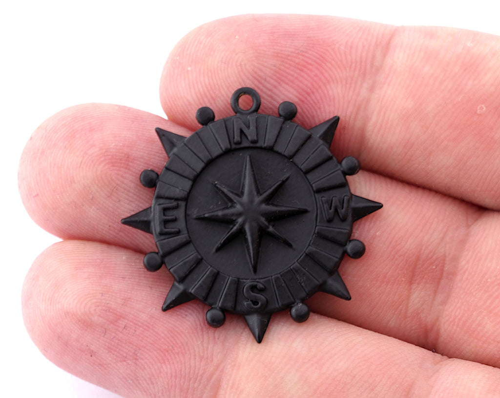 Medallion Charms , North Star Charms, Medallion , 32mm Black Painted Brass Charms 3595