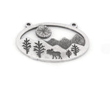 Landscape Deer Tree Forest Charms Connector Mountain Pendant Raw Brass - Antique Silver - Shiny silver - Shiny Gold Plated 36x25mm 5014