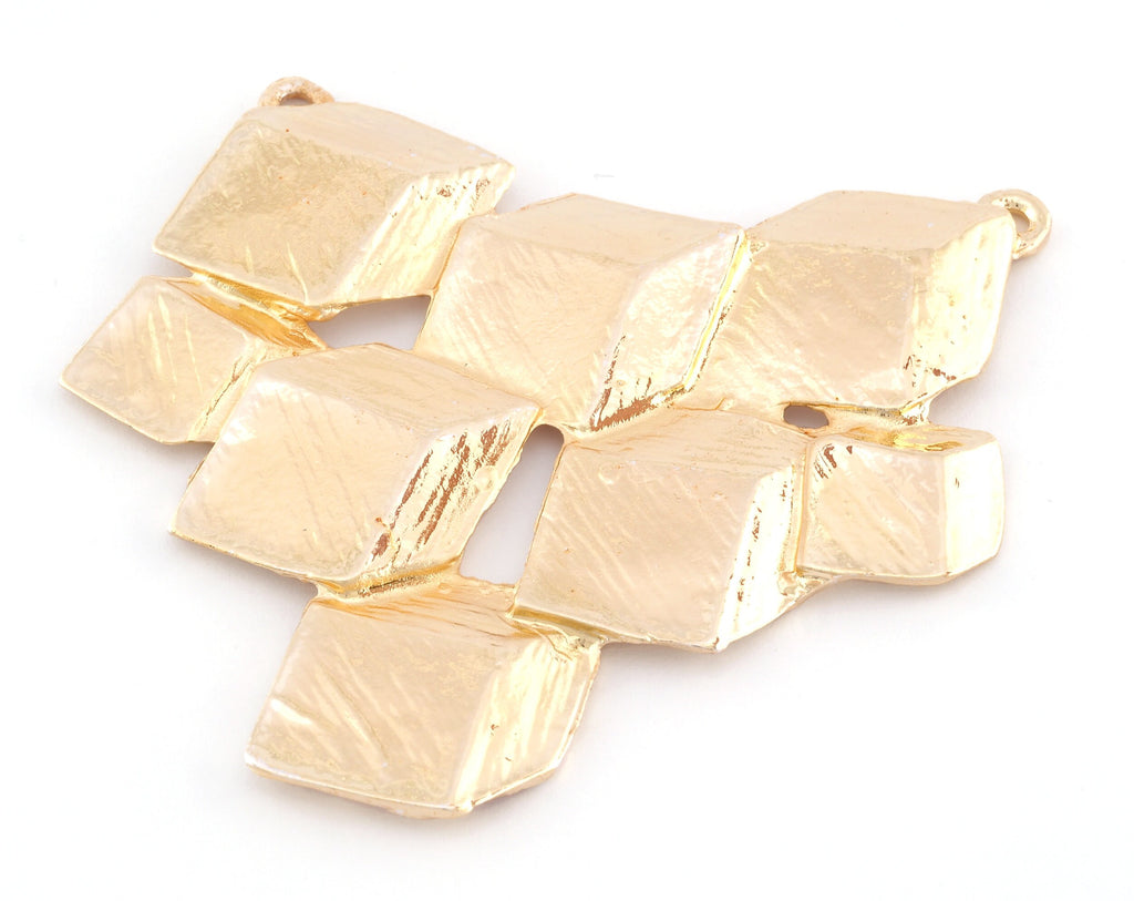 Cubes Connector Charms Pendant Shiny Gold Tone 63x60mm 4990