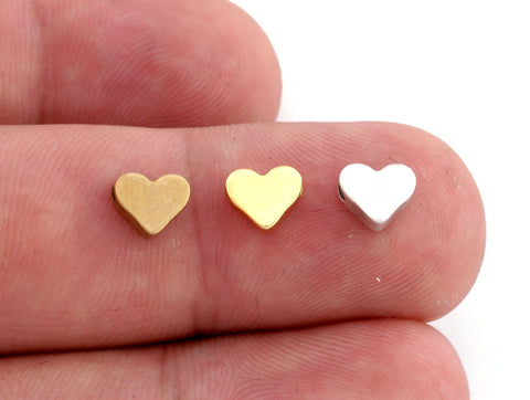 Heart Shape Beads 7mm Raw Brass, Antique silver, Shiny gold plated  (hole 1.4mm 0.055")  bab1 oz282