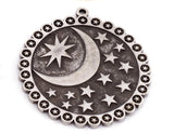 Crescent Star Charms North Star Pendant Raw Brass - Antique Silver - Shiny Silver - Shiny Gold Plated 35x32mm 5012