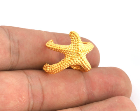 Starfish Adjustable Ring Matte Gold Plated brass (18mm 8US inner size) OZ3065