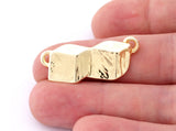 Cubes Connector Charms Pendant Shiny Gold Tone 35x14mm 5051